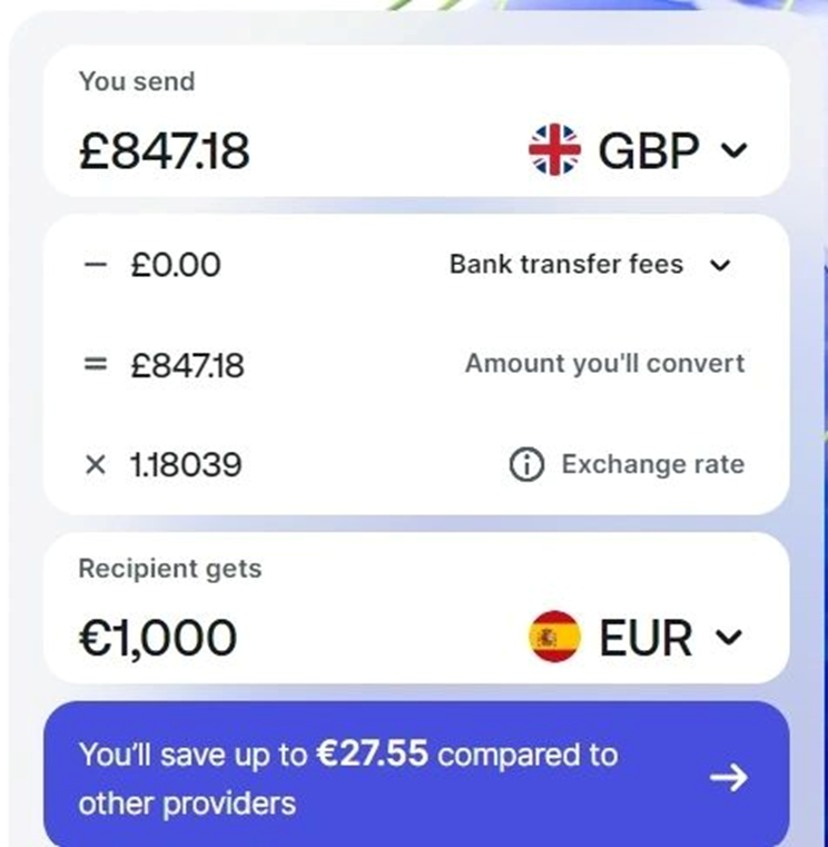 How much 1000 EUR would cost with Revolut exchange