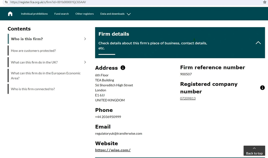 Wise (TransferWise) registration on FCA UK